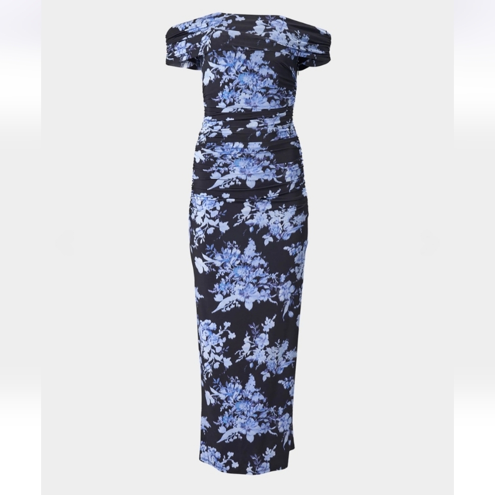 Carolina Herrera Off-the-Shoulder Floral Gathered Body-Con Dress, Size XL